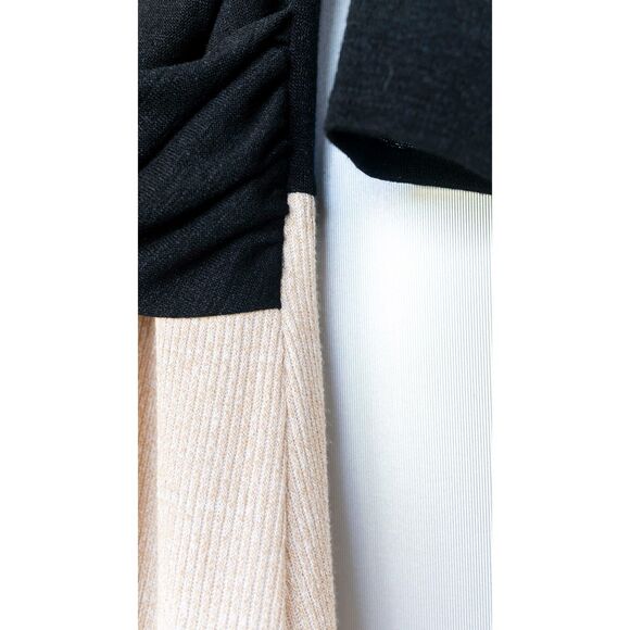 Amadi Anthropologie Cream Black Colorblock Knit Midi Cross Wrap Dress Size L - Picture 11 of 13